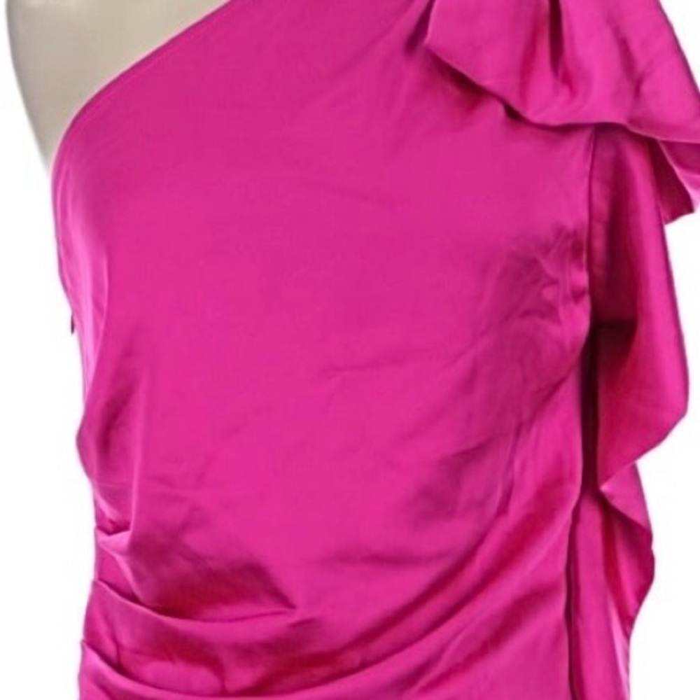 Express One-Shoulder Ruffle Top in Fuchsia - Picture 1 of 7